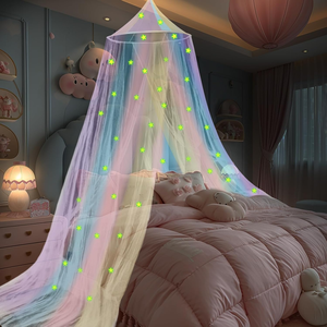 Arcobaleno principessa <span class=keywords><strong>letto</strong></span> a baldacchino con stelle luminose zanzariera camera decorazione tende da <span class=keywords><strong>letto</strong></span> per le ragazze si adatta a due letti Queen Size - Product Image 3