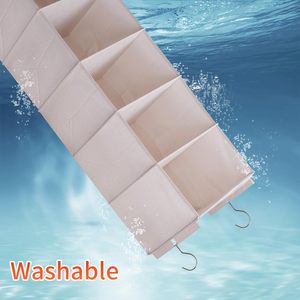 Hanging Closet Organizer <b>6</b>-Shelf With <b>Drawer</b> Foldable Beige For Clothing Bedroom Storage - Product Image 5