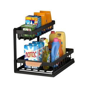 Nouveau Rangement et Organisateur Ajustable à 2 Niveaux pour Armoire Sous Évier de Salle de Bain et Cuisine, avec Tapis de Cuisine et Tiroir Coulissant Simple - Product Image 2