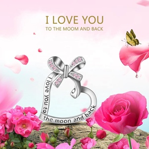 925 en argent sterling rhodium femmes <span class=keywords><strong>copine</strong></span> Je t'aime petit coeur forme pendentif collier - Product Image 2