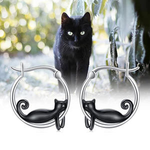 E4762 White Gold <b>Hoop</b> <b>Earrings</b> With Black Cat Design For Women Cute Animal <b>Fashion</b> Jewelry Alloy <b>Earrings</b> - Product Image 3