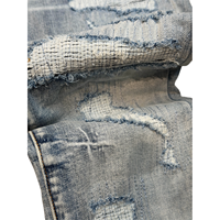 Jean en denim pour homme coupe slim, style Hip Hop Y2K vintage, délavé, avec patchwork et appliques, artisanat intensif