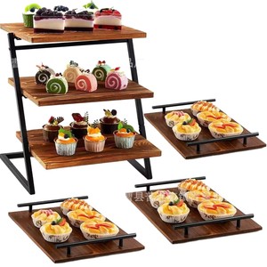 Wooden Desktop Dessert Rack <b>3</b>-<b>Tier</b> Portable Display <b>Stand</b> For Party <b>Cake</b> Storage Rectangle Shape Food Serving Tray - Product Image 1