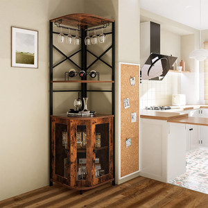 Estante <span class=keywords><strong>para</strong></span> vino, armario de esquina con puerta de malla, armario de barra de esquina con estante ajustable, armario de barra de licor <span class=keywords><strong>para</strong></span> el hogar - Product Image 3
