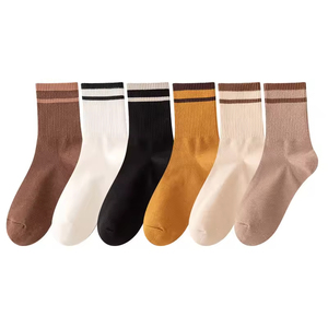 Custom Logo Breathable Sweat-Absorbing Striped Cotton Mid-Calf Sports <b>Socks</b> for Women Black White Spring Autumn OEM High Quality - Product Image 4