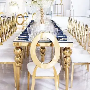 Sillas de boda de acero inoxidable con respaldo dorado de lujo para hotel, fiesta, evento, comedor, banquete, buen precio