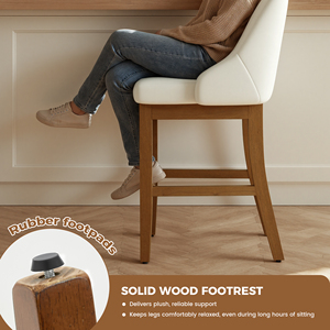 Commercial Modern Counter Height Bar <b>Stools</b> <b>with</b> <b>Back</b> Faux Leather Upholstery Solid Rubber Wood Legs Outdoor Hotel & Mall Use - Product Image 3