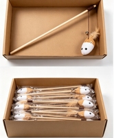 Baguette de jeu pour chat en bois naturel avec plume en lin et clochette, cordon élastique, jouet interactif pour chatons d'intérieur, vente en gros