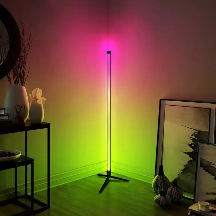 Dropshipping Morden Nordic Decorative Remote Controlled LED Light RGB Tripod Corner Floor Lamp For Living Room