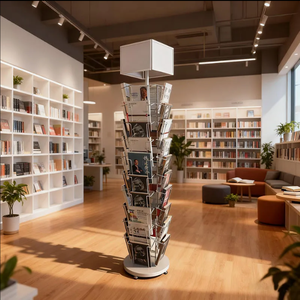 Exhibidor de Revistas Metálico en Espiral Giratorio con Ruedas, Organizador de Folletos y Libros para Oficina o <span class=keywords><strong>Biblioteca</strong></span> - Product Image 1