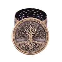 Nouvel Arrivage Vente en Gros Usine Broyeur à Herbes et Tabac Personnalisé Arbre de Vie Couleur Bronze 4 Couches Gravé en Relief