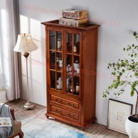 Mueble Bar Alto Estilo Rústico Vintage con Puertas de Vidrio y Cajones, Color Cerezo, Mueble para Vinos para Espacios Pequeños, Madera Maciza para Comedor