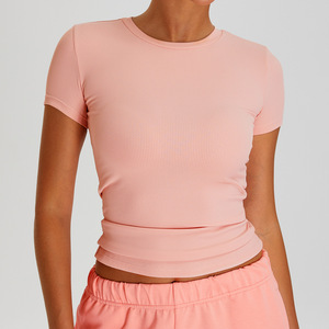 Của Phụ Nữ Thời Trang Gân Crop Yoga T-Shirt Ngắn Tay Áo Nén Nhanh Chóng Khô Cộng Với Kích Thước Cho Mùa Hè Và Mùa Xuân - Product Image 5