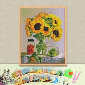 Kits de peinture diamant 5D personnalisés avec tournesol encadré, faits main, adaptés aux débutants, cadeau de vacances pour enfant - Product Image 1
