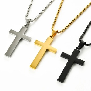 Collier pendentif croix simple en acier inoxydable, couleur argent, or, noir, pour hommes et femmes, bijoux religieux chrétiens, charmes de prière - Product Image 1