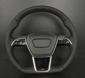 Volante Deportivo Personalizado con Base Plana Estilo S-Line |   Cuero Premium//Fibra de Carbono para Audi TT A7 A3 A4 A5 A6 Q3 Q5 Q7 <span class=keywords><strong>Serie</strong></span> S - Product Image 1