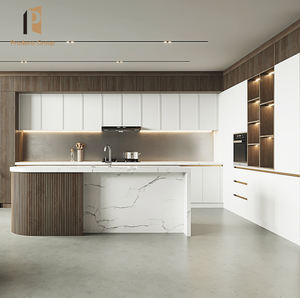 Mueble de Cocina Moderno en Forma de <span class=keywords><strong>L</strong></span> Personalizado y Ecológico con Base de Fregadero de Metal, Encimera de Laminado/Resina y Grifo para Apartamento - Product Image 1