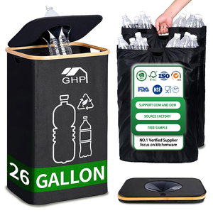 Panier à linge pliable personnalisé de 100 L en tissu Oxford, bac de recyclage pliable avec sac amovible pour bouteilles, verre et déchets - Product Image 1