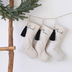 Personalized <b>Name</b> <b>Tags</b> Custom Color Cotton Linen Christmas Hanging Stockings Children Gift for Home Pure Linen House Decorations - Product Image 2