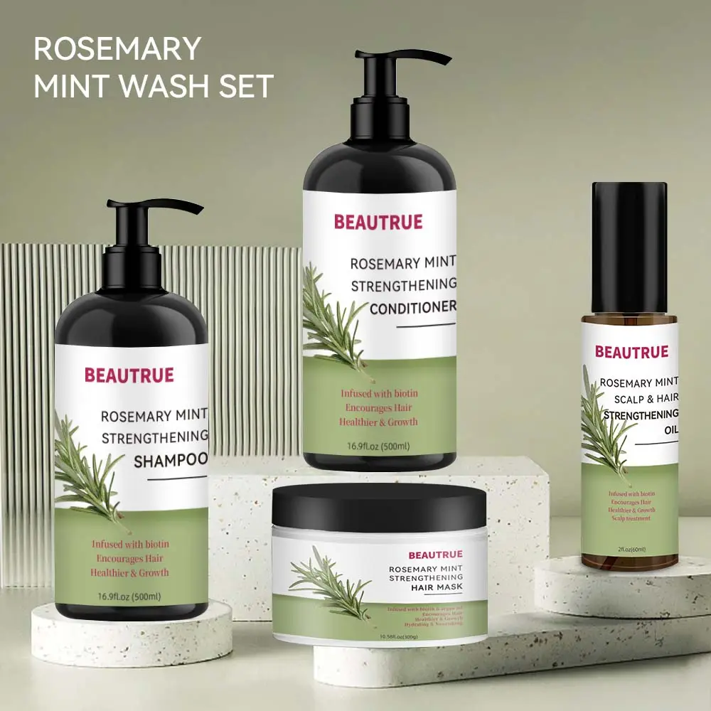 Grosir Set Perawatan Rosemary alami terbaik kustom sampo dan kondisioner masker rambut minyak penumbuh Label pribadi perawatan rambut Rosemary