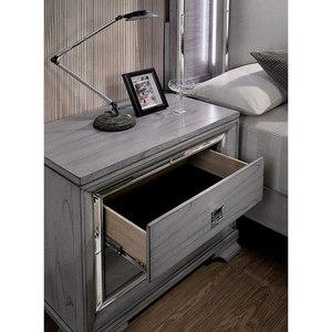 Contemporary Light Gray Nightstand Solid Wood Dovetail Drawers <b>Mirror</b> Trim Acrylic Pulls Bedroom Furniture <b>Bedside</b> <b>Table</b> - Product Image 2