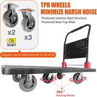 Carretilla de Plataforma Plegable con 5 Ruedas Giratorias de 360° de 6'', Capacidad de 1600 Libras, Carretilla de Mano de Alta Resistencia