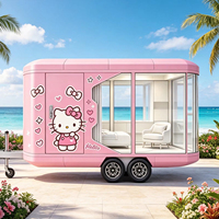 Maison mobile sur roues, design moderne, structure en acier, style rose, caravane préfabriquée, mur en verre, maison portable pour la plage