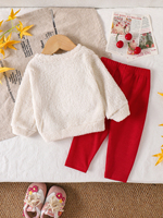 Vêtements d'hiver chauds pour bébé fille, sweat-shirt en polaire avec broderie cerise, pantalon long en tricot côtelé, ensemble décontracté pour bébé en 2 pièces