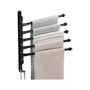 Swivel Out Racks with Hooks 5-Bars Foldable Arms Bath Hanger Wall Mount Towel Bar Aluminum Towel Holder