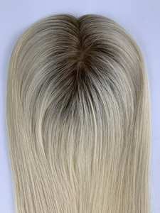 Meilleure demi-perruque pour femmes haut en soie suisse cheveux européens partie droite partie libre dentelle Topper cheveux vierges naturels style de vague pour les femmes - Product Image 4