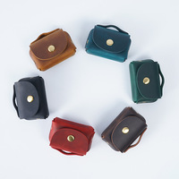 Pochette Organisateur Mini en Cuir Crazy Horse Personnalisée, Sac Rétro Vintage à Fermeture Pression pour Pièces de Monnaie, Écouteurs, Câbles, Clés
