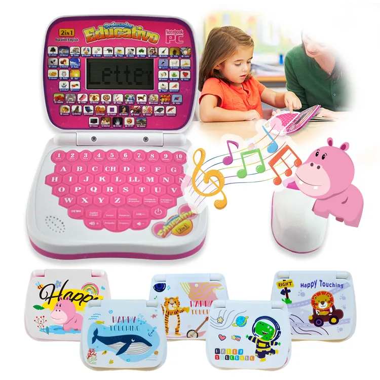 Pantalla de luz LED, Panel táctil, juguete educativo para niños, Mini tableta inteligente, ordenador, máquina de aprendizaje de inglés y español, portátil