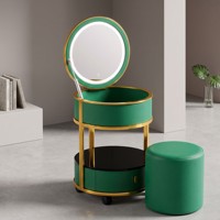 Coiffeuse de chambre d'hôtel moderne en acier inoxydable et pin avec panneau de maquillage et miroir éclairé LED 3 couleurs universel
