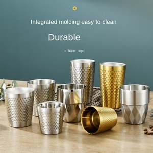 Tasses isothermes en acier inoxydable à <span class=keywords><strong>double</strong></span> <span class=keywords><strong>paroi</strong></span>, motif diamant martelé, style coréen, anti-brûlure, pour eau, café, thé, bar et fêtes - Product Image 6