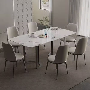 Mesa de comedor de gama alta de lujo ligera, moderna, sencilla, pequeña, para el hogar, placa de roca, mesa de comedor Rectangular, - Product Image 4