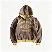 Sweat-shirt à capuche zippé épais pour homme, style streetwear Dirty Spray, marron, avec imprimé graphique à blocs de couleur contrastés, en coton, fabricant