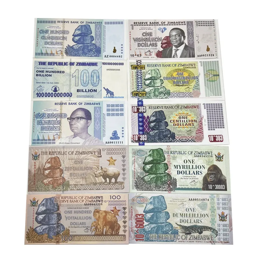 Ücretsiz kargo zimbabve kağıt banknot trillion/octillion/centillion/quintillion dolar pervane para filigran ile seri numarası
