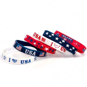 July Patriotic Rubber <b>Bracelets</b> USA Flag Wristbands <b>Red</b> White and Blue Silicone <b>Bracelet</b> for Independence Day Party Favor - Product Image 3
