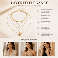 Ensemble de colliers superposés tendance en acier inoxydable et zircon doré pour unisexe, pendentif étoile et lune, chaîne multi-brins, bijoux de mode