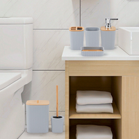 Ensemble de salle de bain 6 pièces en bois et plastique écologique WC brosse de toilette moderne accessoires de salle de bain ensemble de luxe pour la maison