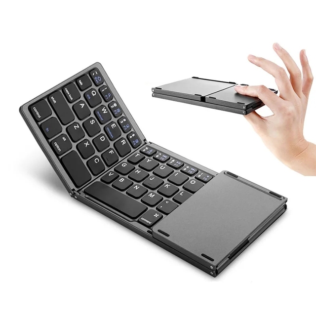 B033 Mini Wireless Keyboard With Touchpad BT Office Portable Magnetic Triple Folding Keyboard for Windows Android IOS iPad Phone