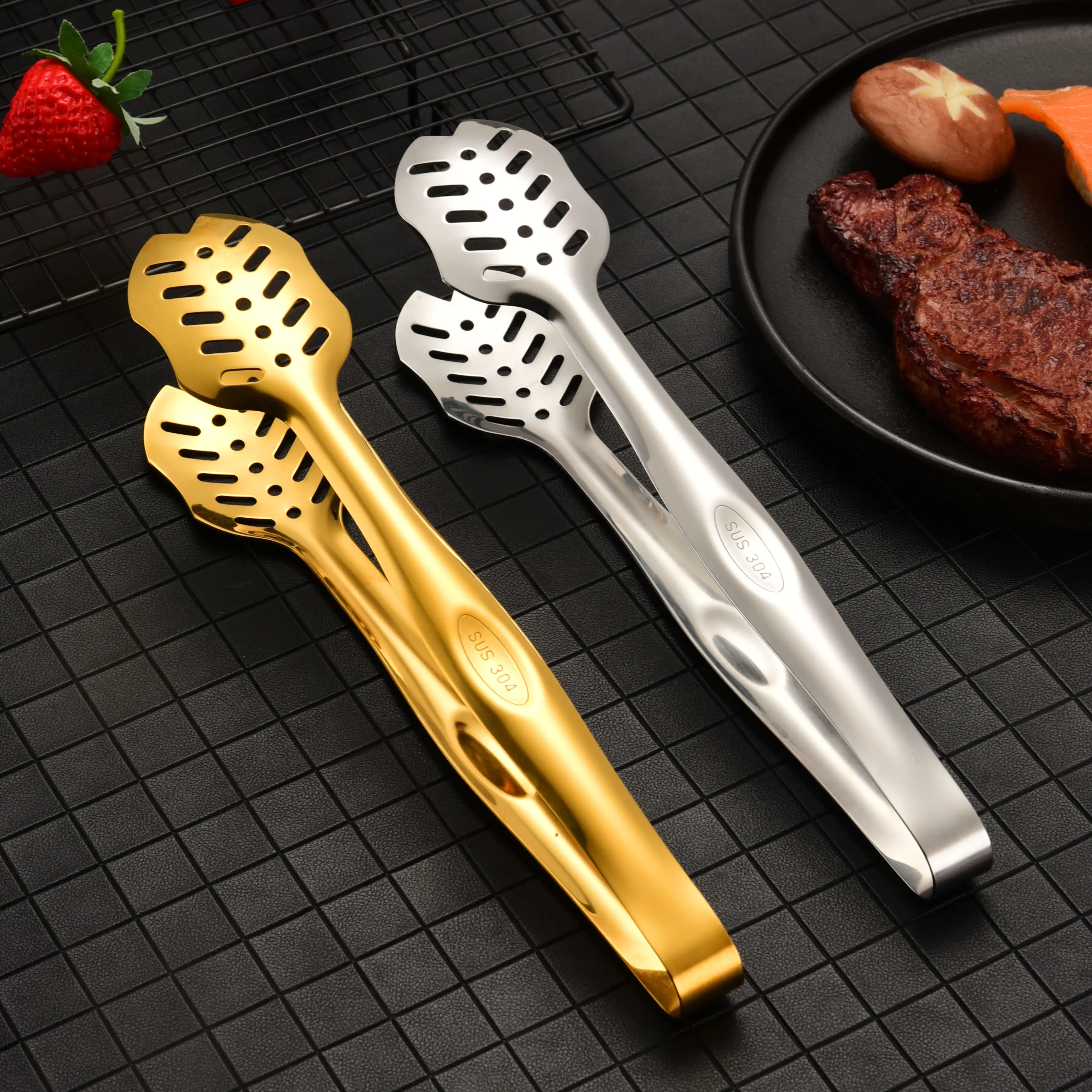 Home Cooking Food Tongs BBQ Barbecue Clip Steak Bread Buffet Clip 304 Stainless Steel Kitchen Tongs