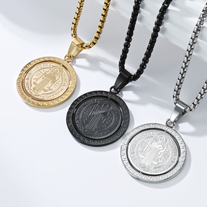 Collar con Colgante Giratorio de Doble Cara de San Benito Exorcista en Acero Inoxidable para Hombre, Joyería de Moda OAHLAN para Aniversario - Product Image 1