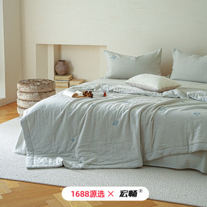 Dongfeng Mei Embroidery Air Conditioning Quilt Set 2.5-3 Jin Cotton Linen Cooling Summer <b>Bedding</b> 4-Piece - Product Image 1