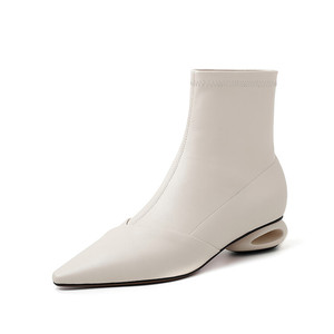 Chaussures plates à bout pointu en cuir véritable, couleur unie, élastiques, à enfiler, décontractées, confortables, élégantes, polyvalentes, courtes et tendance - Product Image 6