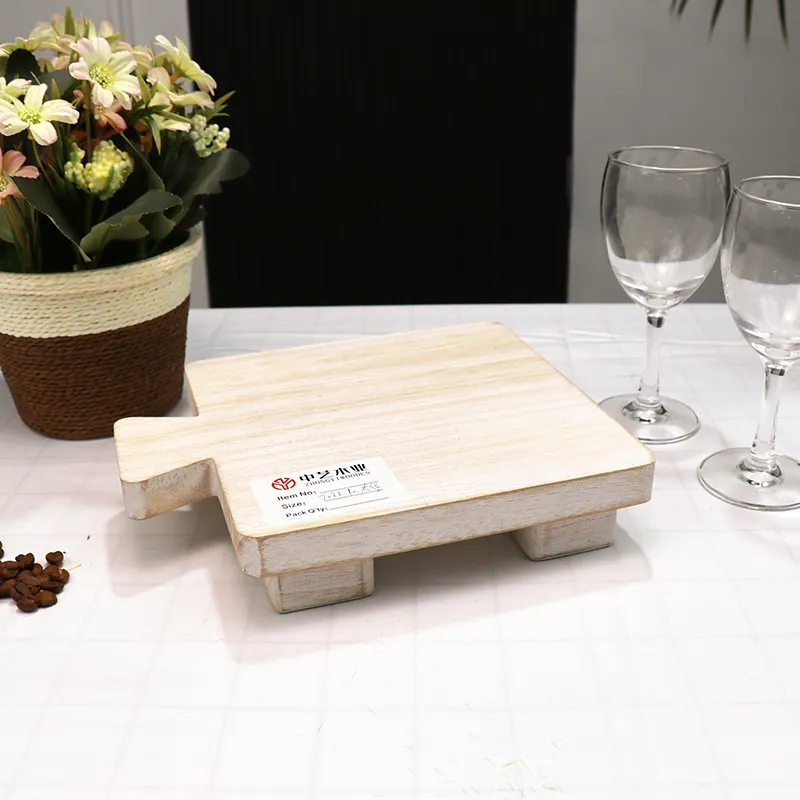 Support de piédestal plateau décoratif en bois fait à la main avec poignées plateau de centre de table rustique blanc pour la décoration