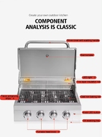 Barbecue à gaz encastrable professionnel en acier inoxydable à 4 brûleurs, cuisine extérieure moderne haut de gamme, fourni par l'usine