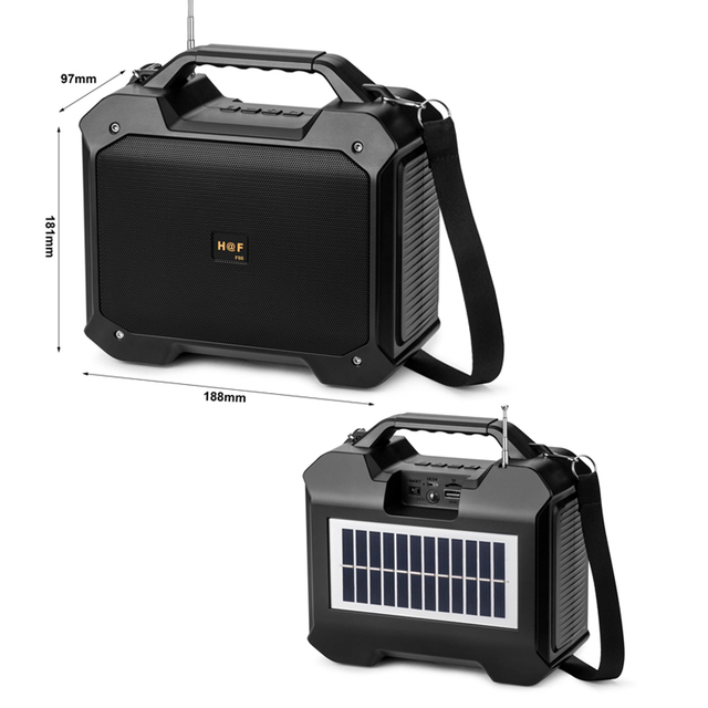 HF-F80 Hot Big Size Subwoofer Speakers Portable Solar Powered Wireless BT Speaker with FM Radio Speaker Support TF/USB Function
