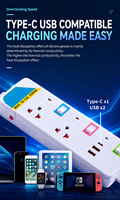 Regleta Universal con Interruptores Individuales, 5 Tomas de Corriente, Enchufe Estándar para EE. UU., Reino Unido y Tailandia, 2500W, Extensión Multi-Toma