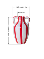 Vas Keramik Bergaris Retro Lukisan Tangan, Vas Bunga Amphora Berlapis Ganda dengan Pegangan, 9 Warna Dekorasi Rumah Modern Gaya Farmhouse Boho